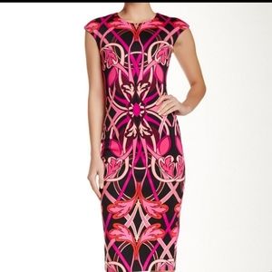 Ted Baker Midi bodycon pink swirl floral printed dress size 1